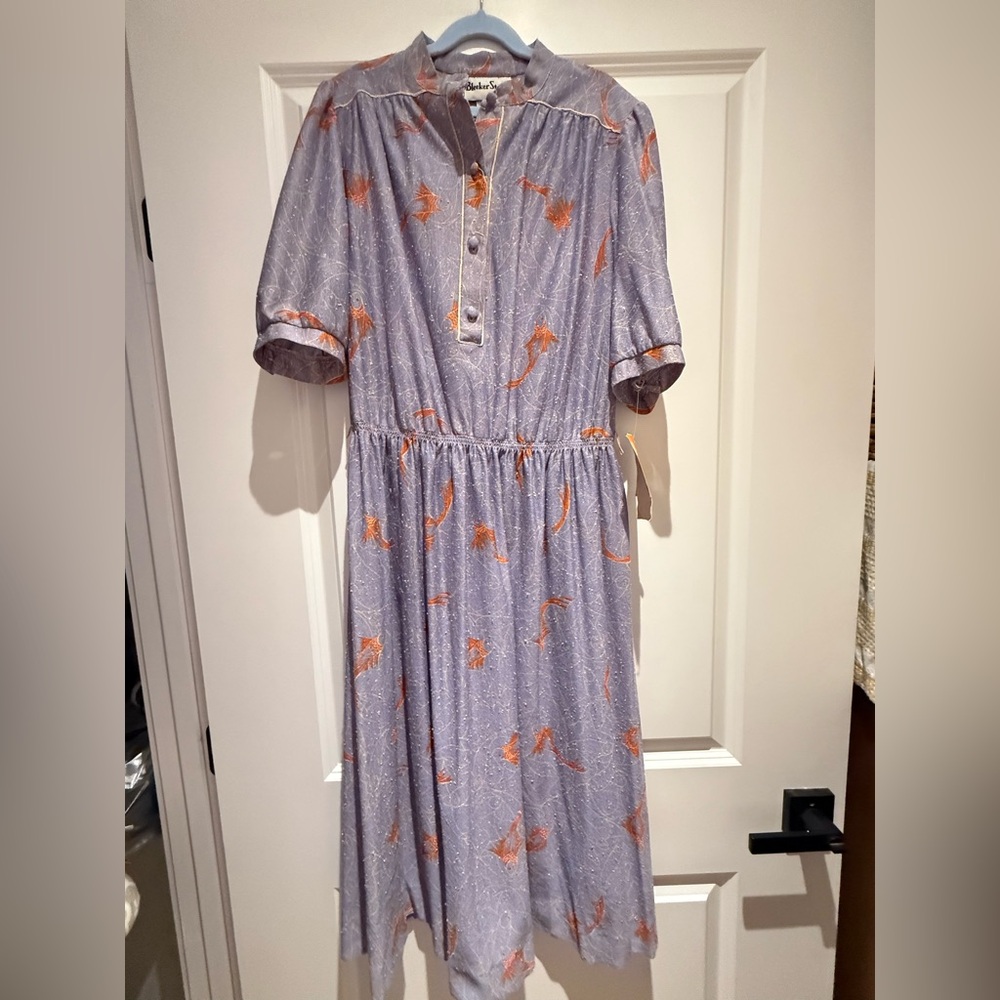 NWT Vintage 70s Bleeker Street Lilac Koi Fish Boho Mod missing belt A-line